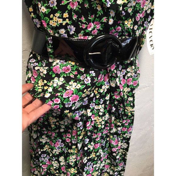 RJ Stevens Peplum Rayon Floral Belted Secretary Dress 10 Vintage 80's But NWT - Picture 3 of 8
